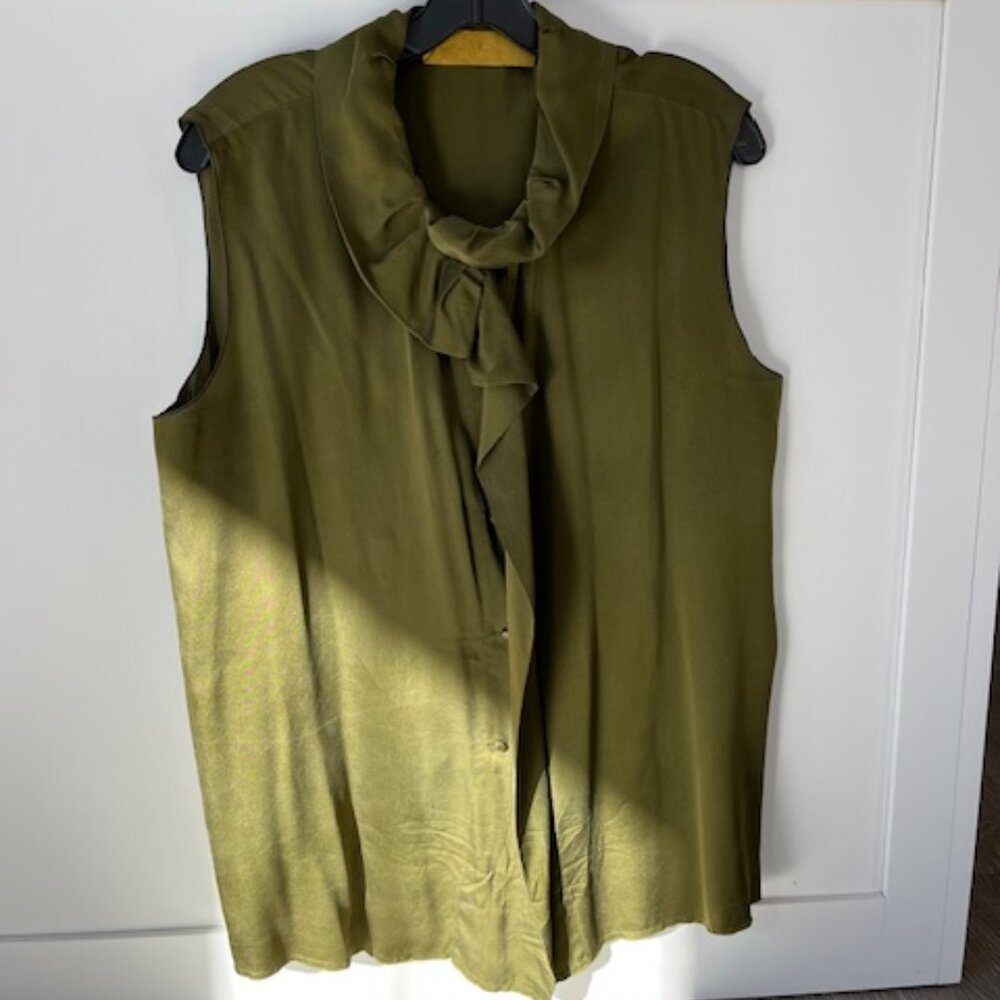 Lanvin green silk sleeveless blouse